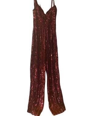 Sherri Hill Burgundy Sequin Wide Leg Jumpsuit Size 6